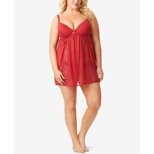 Olga Womens Plus Size Flirty Babydoll With Matching G-String Nightgown Size 2X